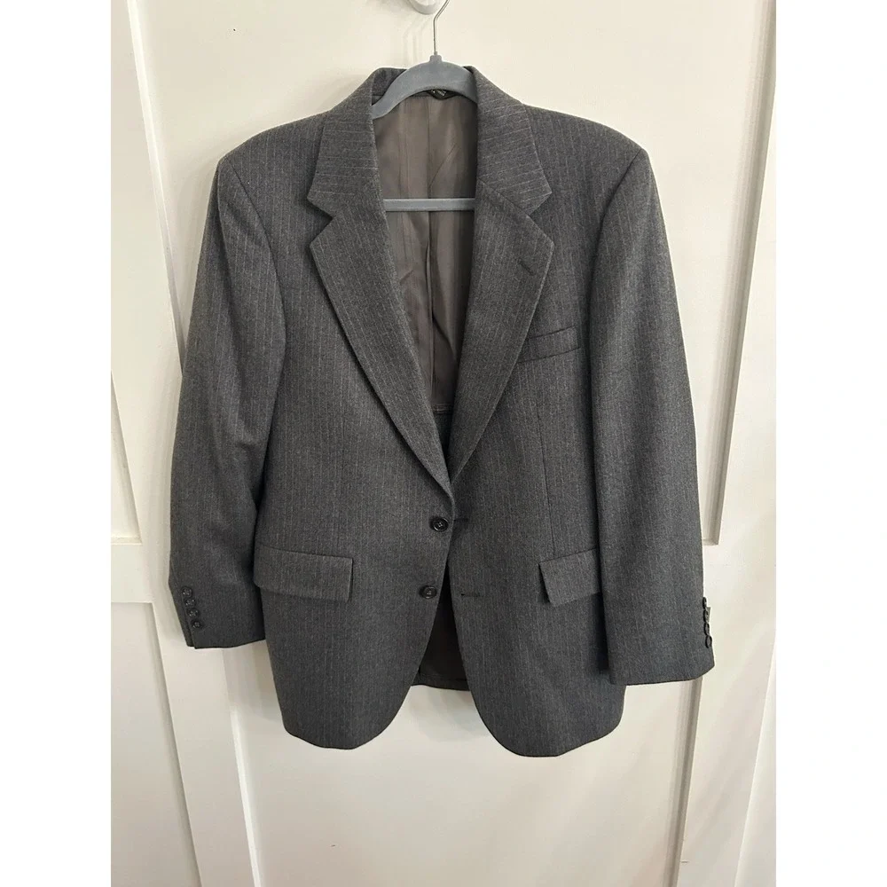 Vtg 70s men's Strathmore Wool Gray Pinstripe Tweed Blazer 40R 1/2 Lined USA